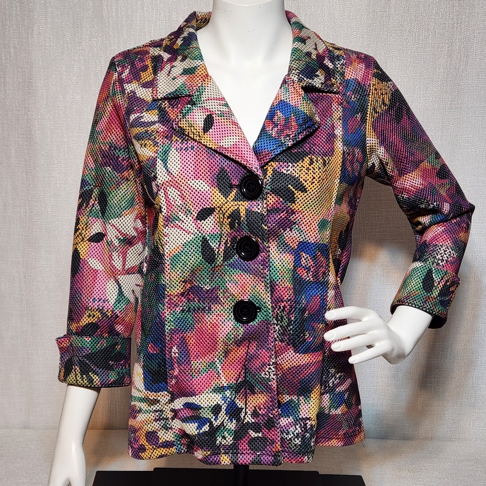Multiples Mesh Blazer Abstract Statement Art Colorful Small